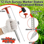 Otoolling 8 Pack 12 Inch Survey Marker Stakes Galvanized Rebar 1.35 lb Heavy Duty Hi Vis Property Line Marker Post for Paver Garden Lawn Landscape Edging Weed Barriers (Orange)