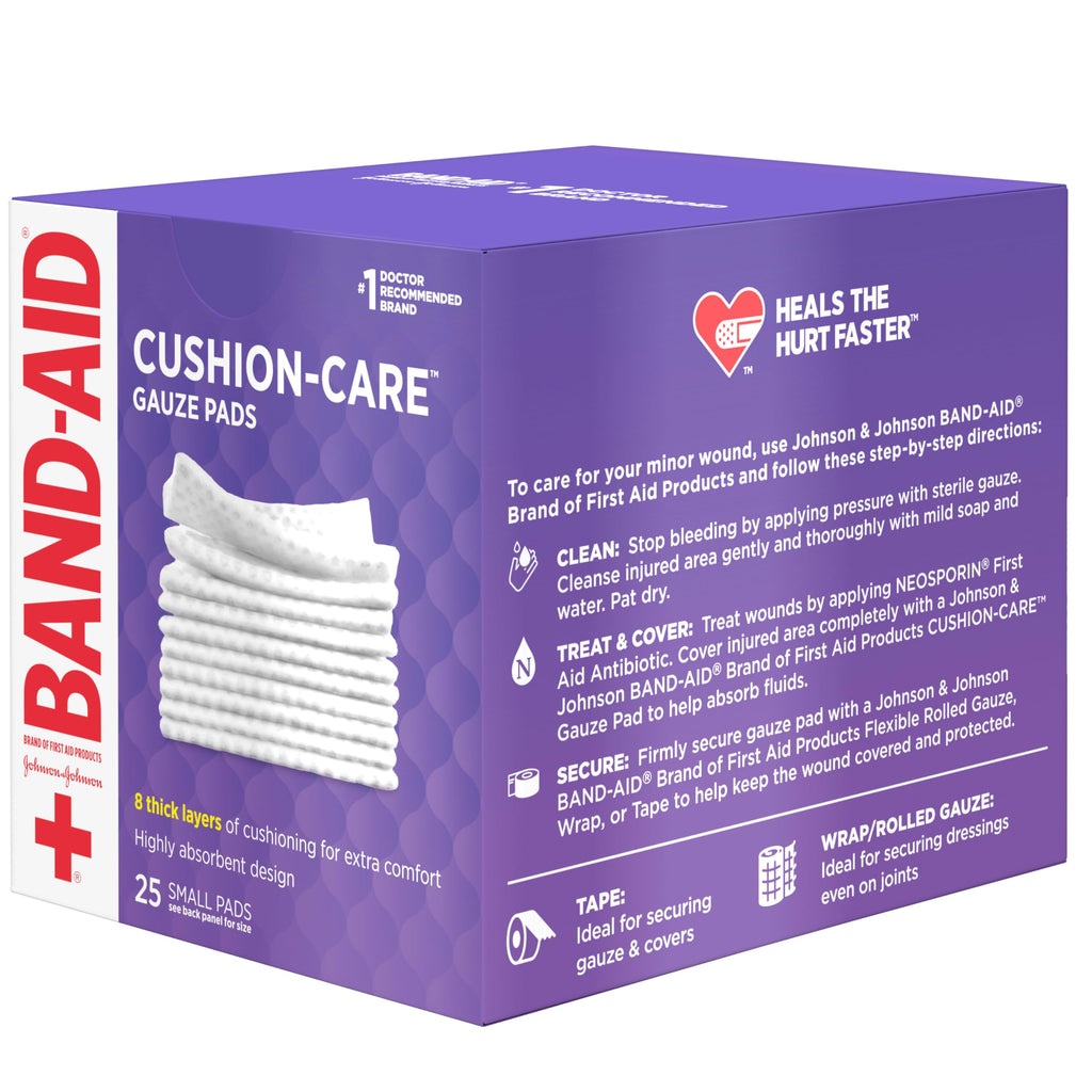 Band-Aid Brand Absorbent Cushion Care Sterile Square Gauze Pads for First Aid Protection of Minor Cut, Scrapes & Burns, Non-Adhesive, Wound Care Dressing Pads, Small, 2 in x 2 in, 3 Pack