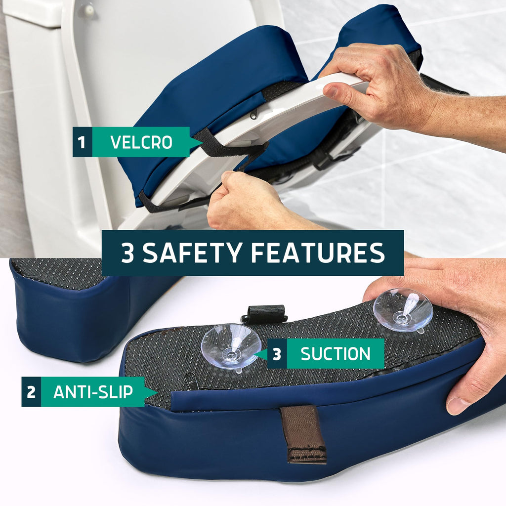 Lunderg Padded Toilet Seat Riser for Seniors - Adds 2 inches. Universal Fit - FIRM Raised Toilet Seat Cushion with High-Density Foam for Enhanced Comfort & Elevation. Post-Surgery Must have (Blue)