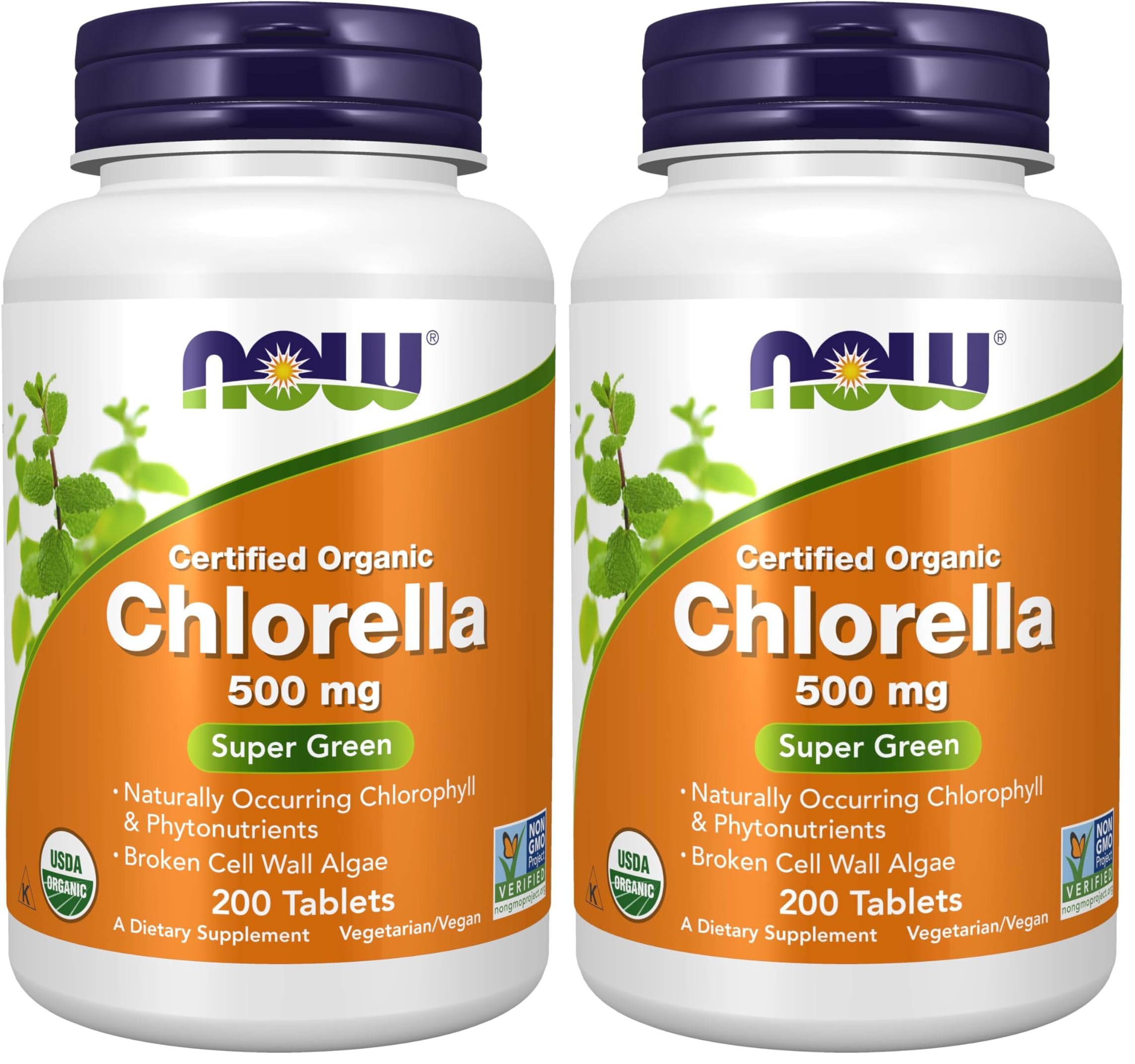 NOW Foods Supplements,Organic Chlorella 500 mg with Naturally Occurring Chlorophyll,Beta-Carotene,Mixed Carotenoids,Vitamin C,Iron and Protein,200 Tablets,(Pack of 2)