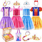 Meland Princess Dress Up Costume Set for Girls 3-8, 4 Complete Outfits with Accessories, Princess Role Play Toy Gift for Birthday & Christmas
