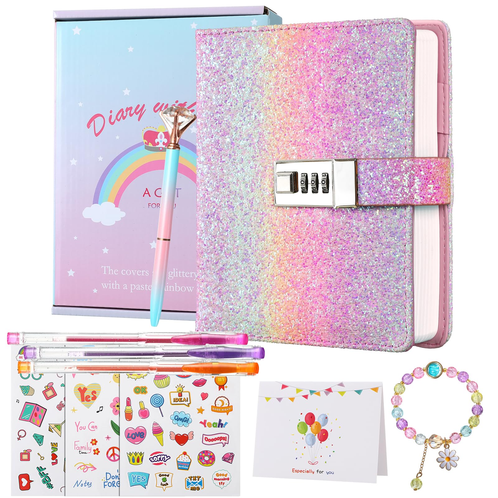 JIALILI Diary with Lock for Girls, Password Locked Journals for Teen Girls, Secret Diary Gifts for 9 10 11 12 Year Old Girls, Kids Journals Set for Ages 8-12 Teenage