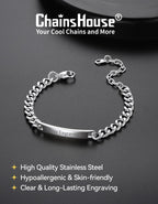 ChainsHouse Custom Name ID Bracelet Stainless Steel Cuban Chain Gift Women Personalized Engrave Bracelets for Men 7mm
