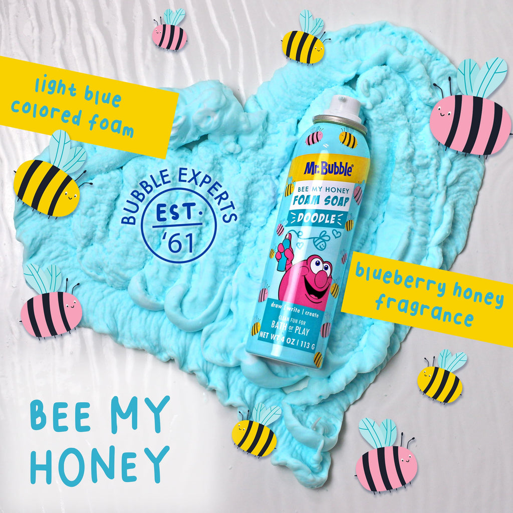 Mr. Bubble Limited Edition Foam Soap, Creativity Bath Soap, Cleans & Moisturizes, Bee My Honey (Blueberry Honey Scent), 4 oz, Pack of 4