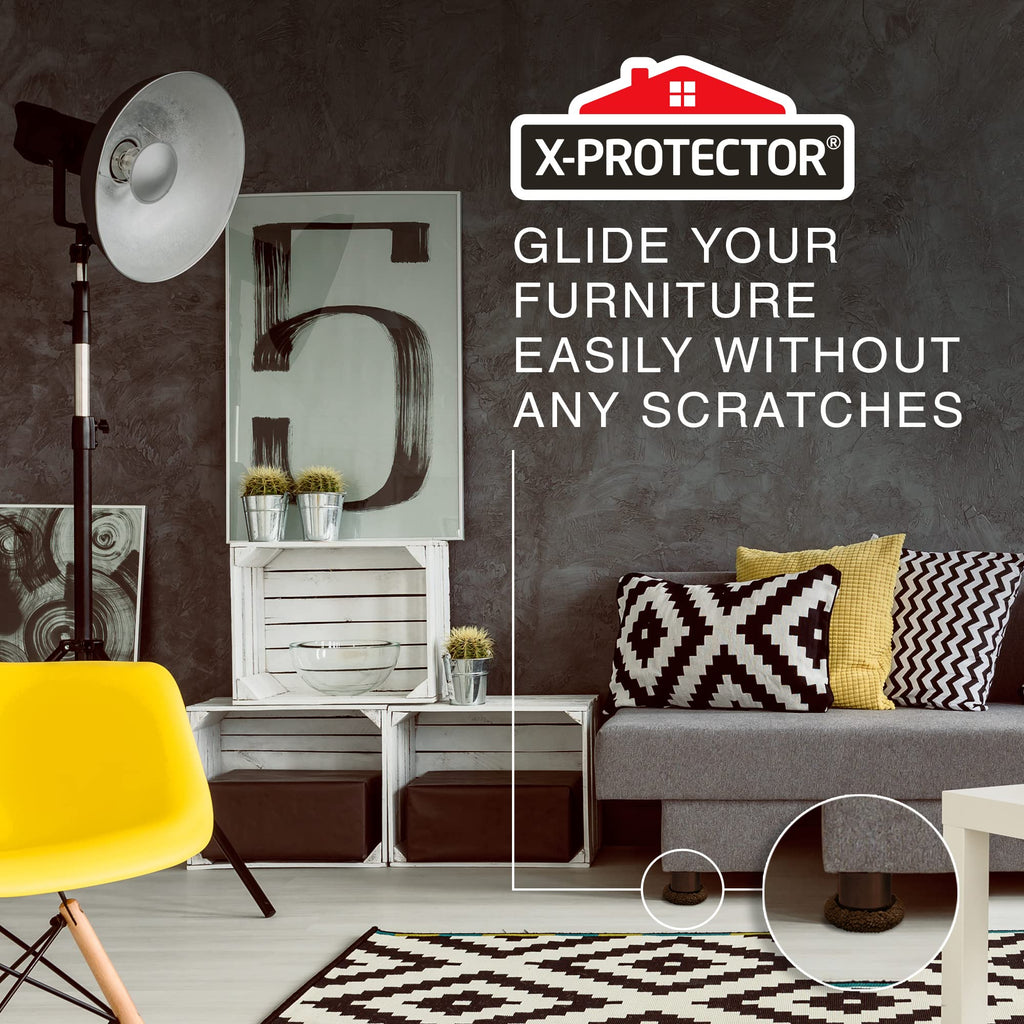 Furniture Sliders X-PROTECTOR - 4+4 Pack 5” - Brown Multi-Surface Furniture Sliders for Carpet & Hard Floors - 4 Furniture Movers for Carpeted Floors and 4 Hardwood Socks - Move Furniture Easily!