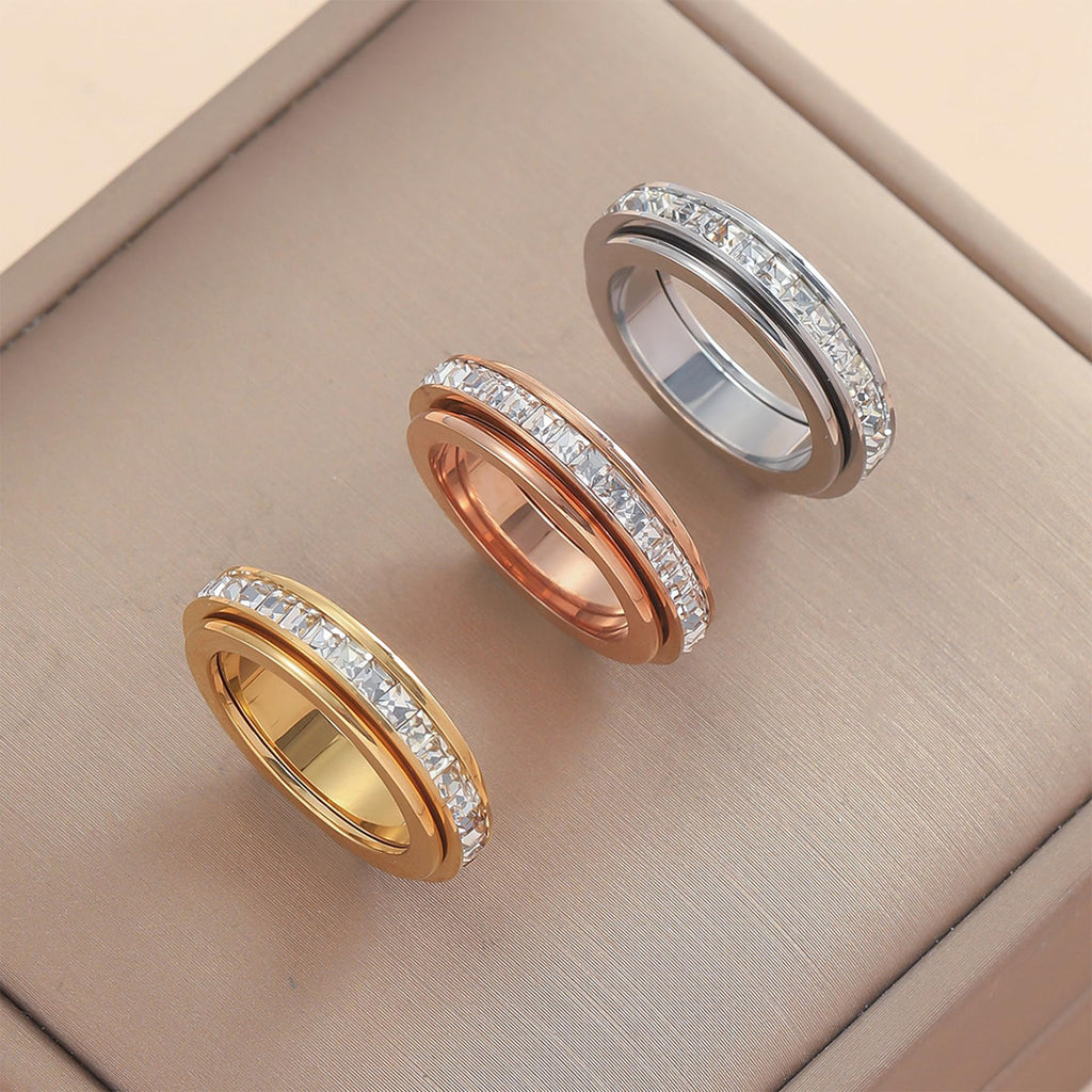 ZDZM Chunky Sparkle Gold Fidget Rings for Women Men Spinner Rings for Anxiety Relieving, Hypoallergenic 18K Gold Plated Full CZ Eternity Band Ring for Women, 6mm Wide Gold Rings Size 7