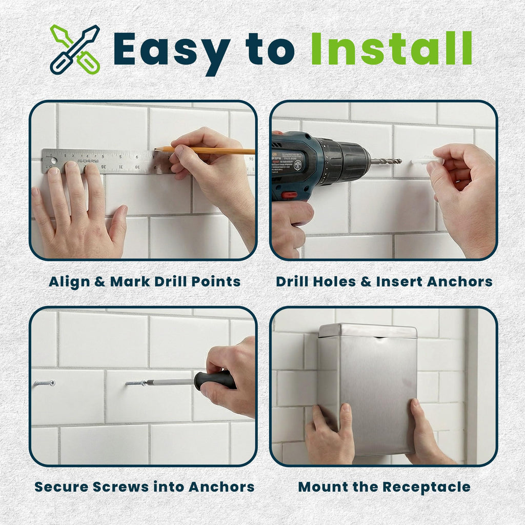 Alpine Sanitary Napkin Receptacle – Wall Mounted Tampon Holder For Bathroom Provides Clean & Odor-Free Restroom for Home, Office & Public Restrooms (Stainless steel)
