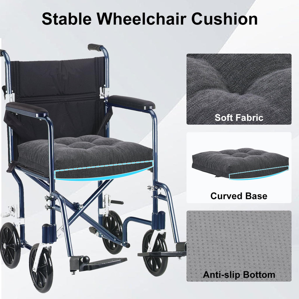 HAVARGO 18x16 Memory Foam Wheel Chair Cushions for Seniors, Dual-Layer Anti-Sagging Patent Design with Curved Bottom for Better Fit and Pressure Relief on Wheelchair Seats, Dark Grey