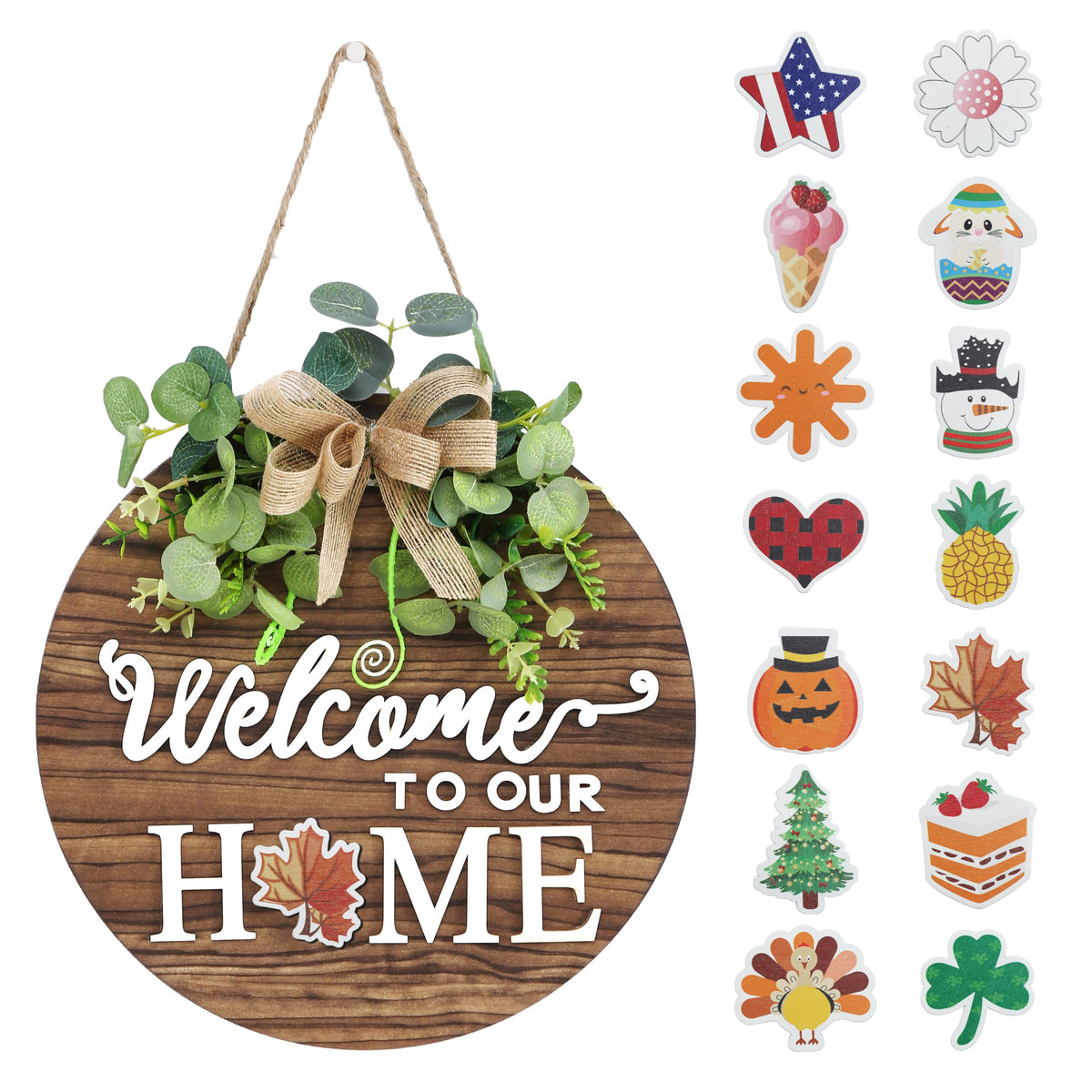 Interchange Welcome Sign Front Door Wreaths for Spring Fall Summer Winter