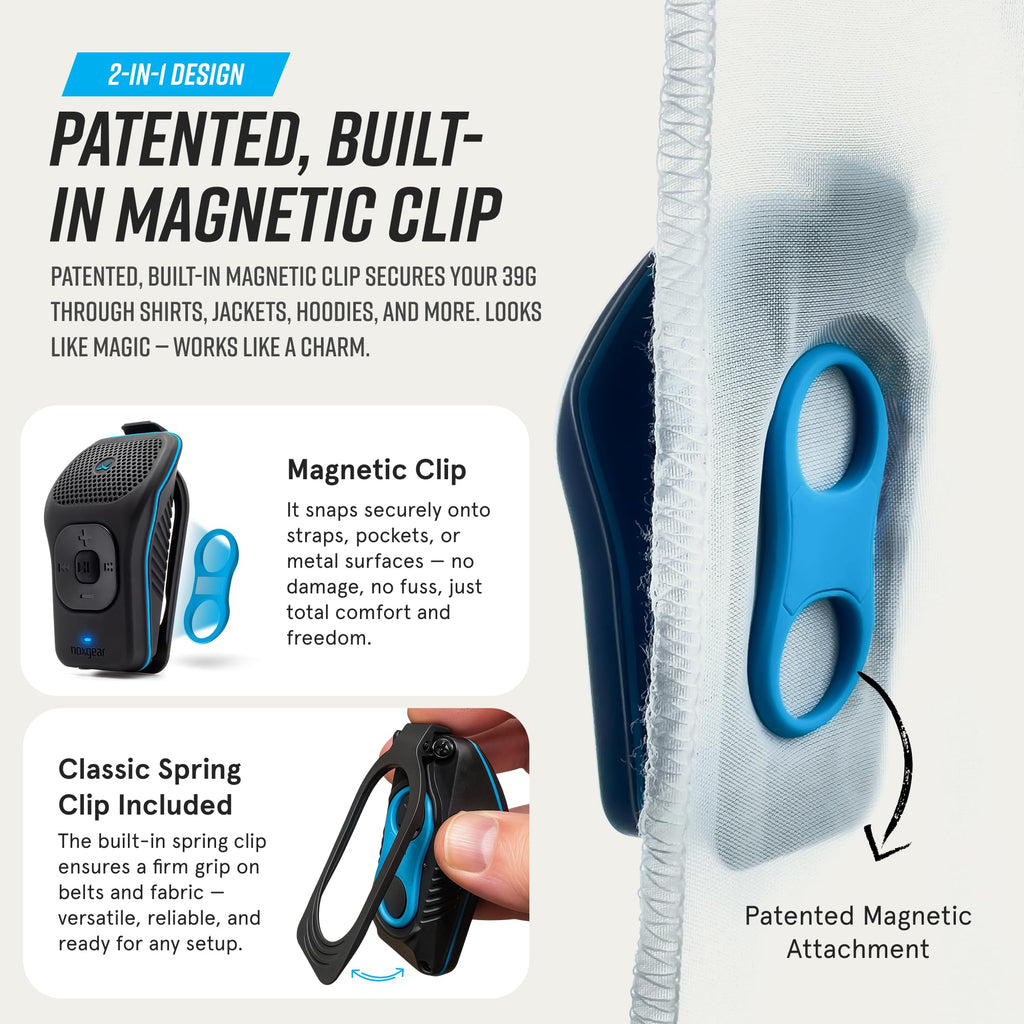 Noxgear 39g Wearable Bluetooth Speaker, Magnetic Mini Clip-On, Waterproof Up to 15 Hours Playtime | Clip On Bluetooth, Wearable Speaker with Microphone, 100ft Range