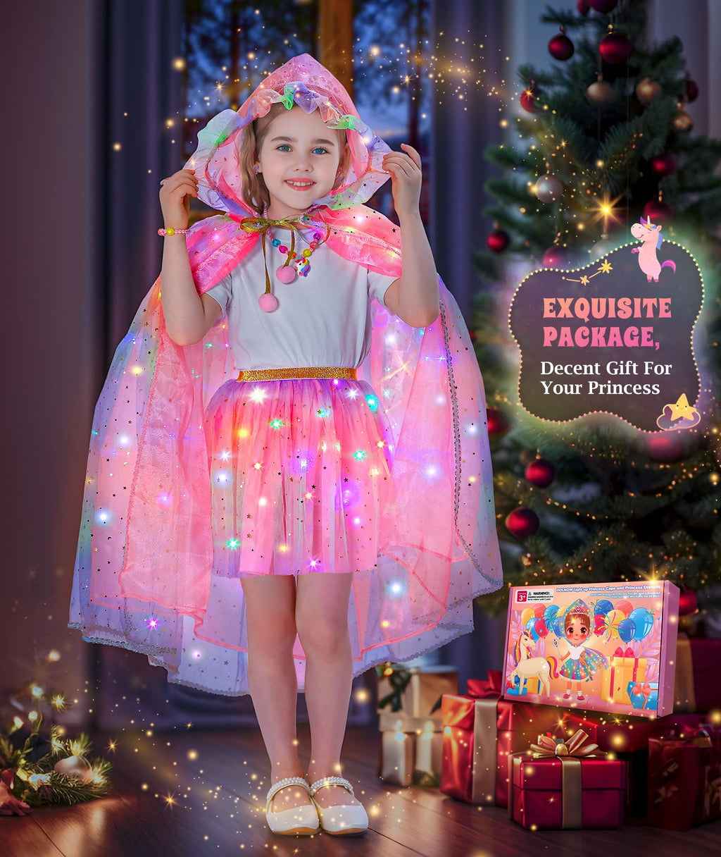 Princess Dress Up for Girls, Unicorn Light up Princess Cape Princess Dress