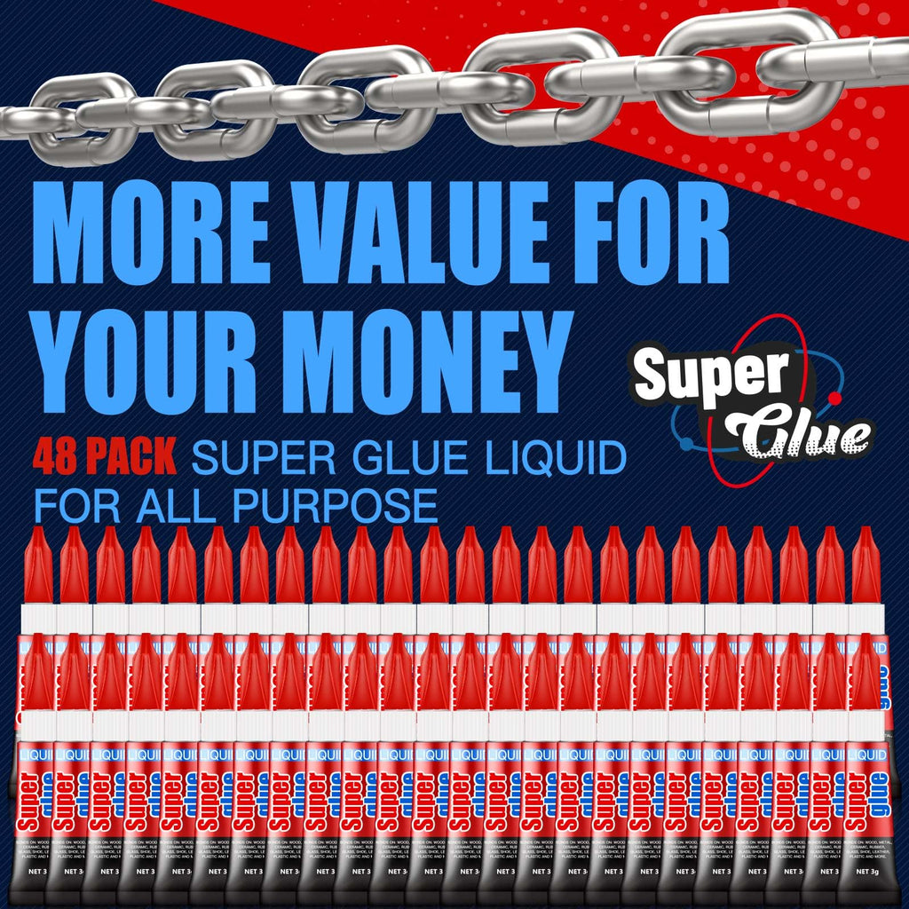ALECPEA Super Glue, 48 X 3g, Liquid Instant Glue for Metal and Ceramic