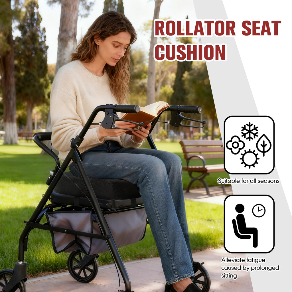 Rollator Walker Seat Cushion 12x12x3.5 Inch Support Pad with Breathable Mesh Cover, Adjustable Straps for Secure Fit(Black)