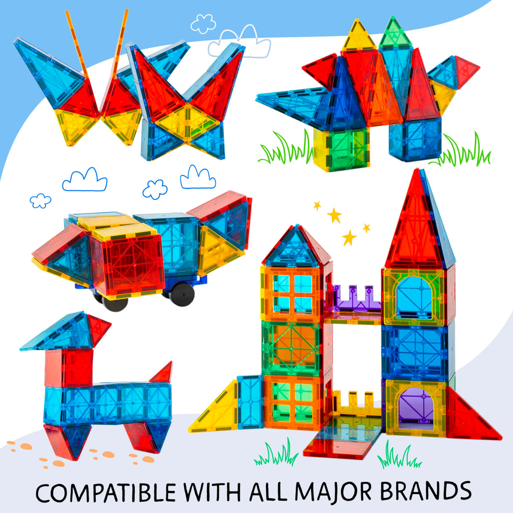 SUNNY AUNTIE Magnetic Tiles 125 PCS+ Bonus Zippered CASE, Kids Toy for 3 4 5 6 7 8 Year Old Boys & Girls, Magnetic Tiles Building Set, Great Gift for Kids Aged 3-8, XL Set