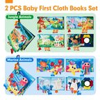Baby Books 0-6 Months - 2 PCS Sensory Montessori Toys for Babies 0-6 Months with Crinkle Squeaky Sounds, Mirrors, Teethers - Soft Cloth Tummy Time Book Newborn Infant Toys