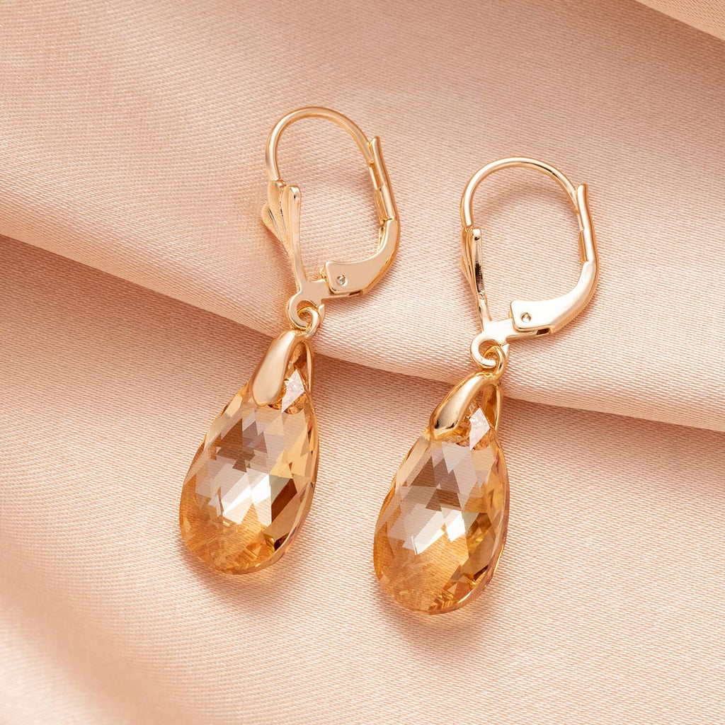 EVEVIC Austrian Crystal Teardrop Leverback Drop Earrings for Women