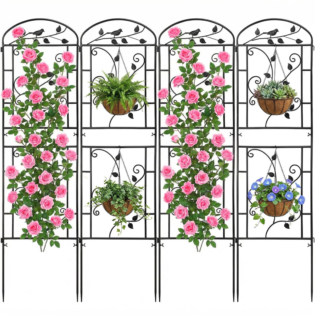 CL FUN Garden Trellis for Climbing Plants, 2 Pack 71x20 in Metal Lattice Panel with Black Coating, Tall Climbing Support for Rose Vines Clematis Flowers Vegetables Fruits - Plant Trellis Outdoor