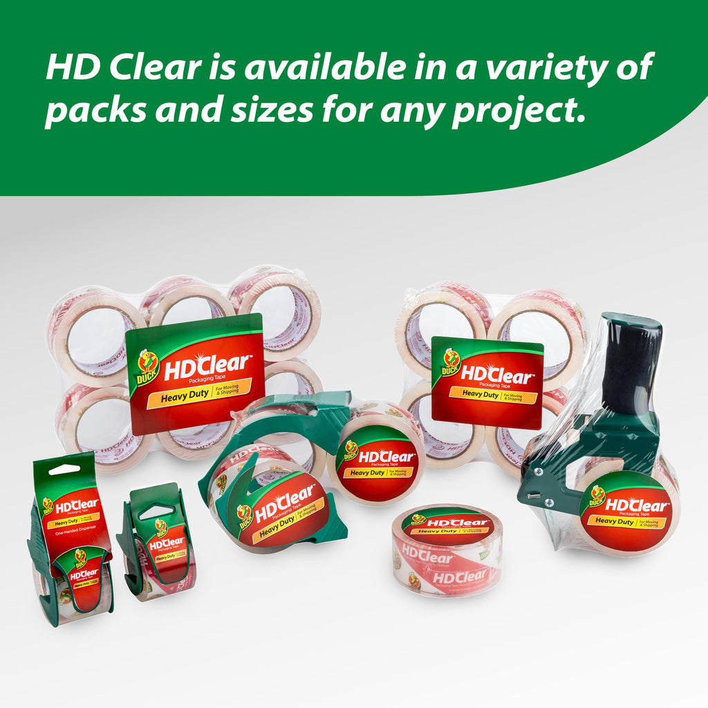 Duck HD Clear Heavy Duty Packing Tape Refill Rolls, 2 in Wide, 6 Rolls