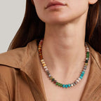 KissYan Beaded Gemstone Necklace for Women, Colorful Boho Bead Choker Natural Stone Surfer Beach Necklaces 14K Gold Plated Summer Handmade Jewelry(B08)