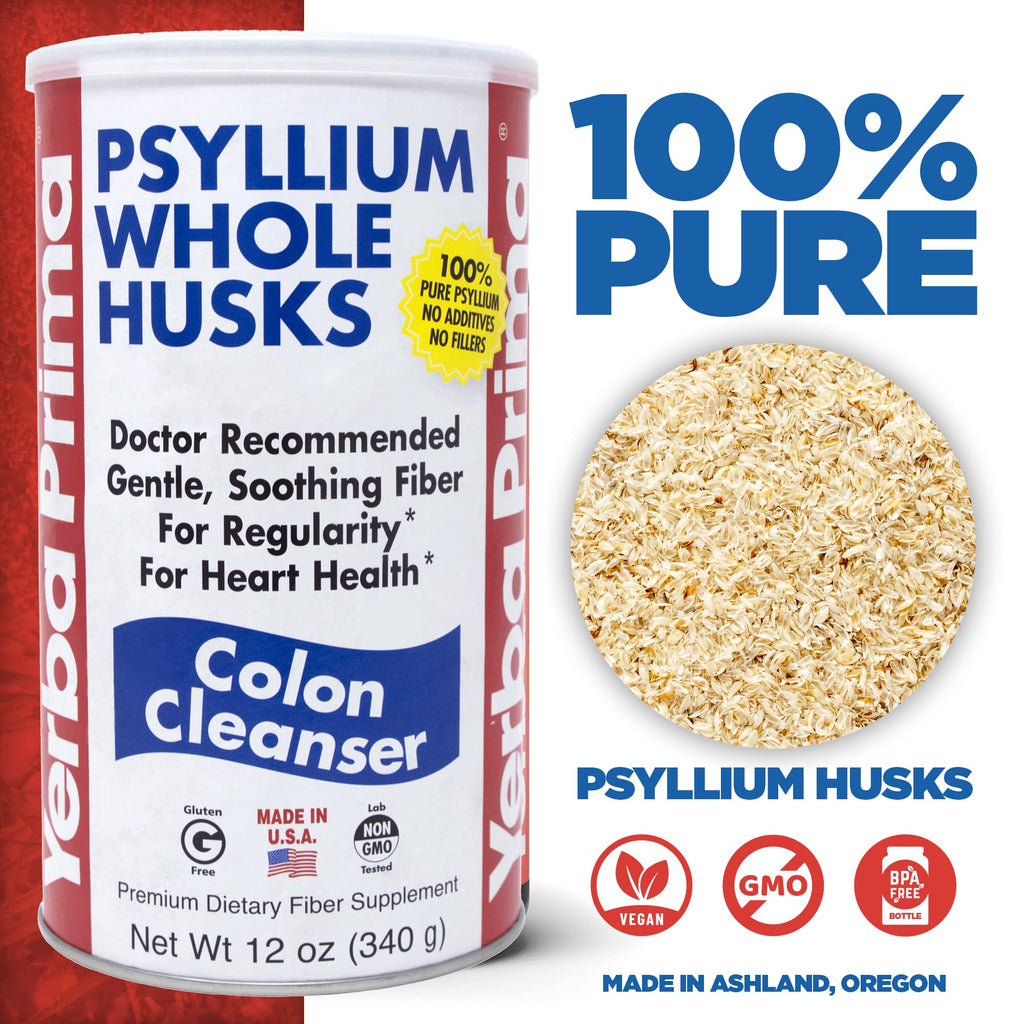 Yerba Prima Psyllium Whole Husks, 12 oz (2 Pack) - Colon Cleanser, Gluten Free, Non-GMO, Soothing Regularity