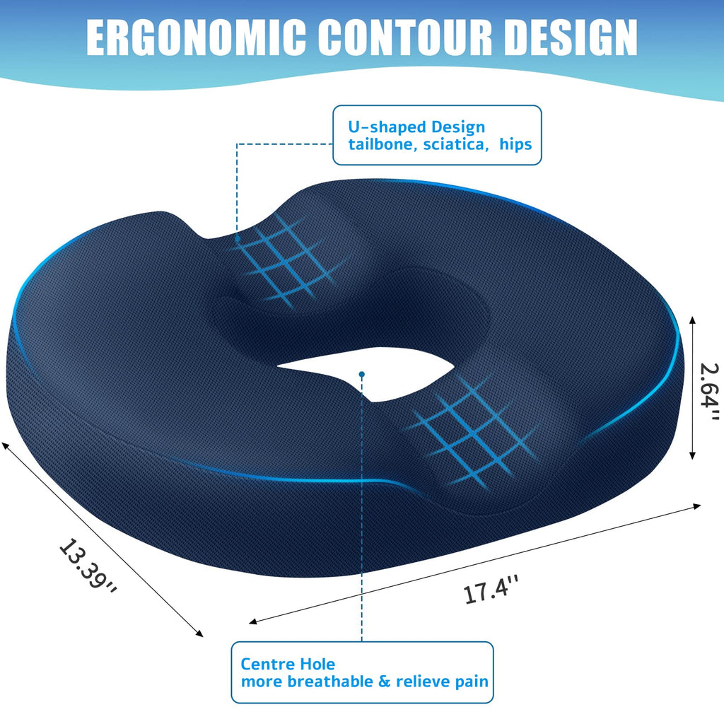 BlissTrends Donut Pillow Seat Cushion,Donut Chair Cushions for Postpartum Pregnancy & Hemorrhoids,Tailbone Pain Relief Cushion,Memory Foam Lifting Cushions for Office&Home Chairs (Blue)
