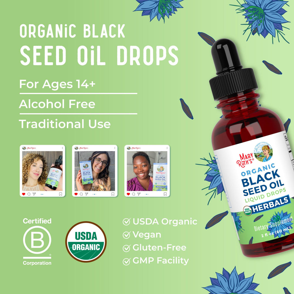 MaryRuth Organics Black Seed Oil Liquid Drops Cold Pressed | 3 Month Supply | USDA Organic Black Cumin Seed Oil | Immune Support | Respiratory Health | Sugar&Gluten Free | Vegan | Non-GMO | 2 Fl Oz