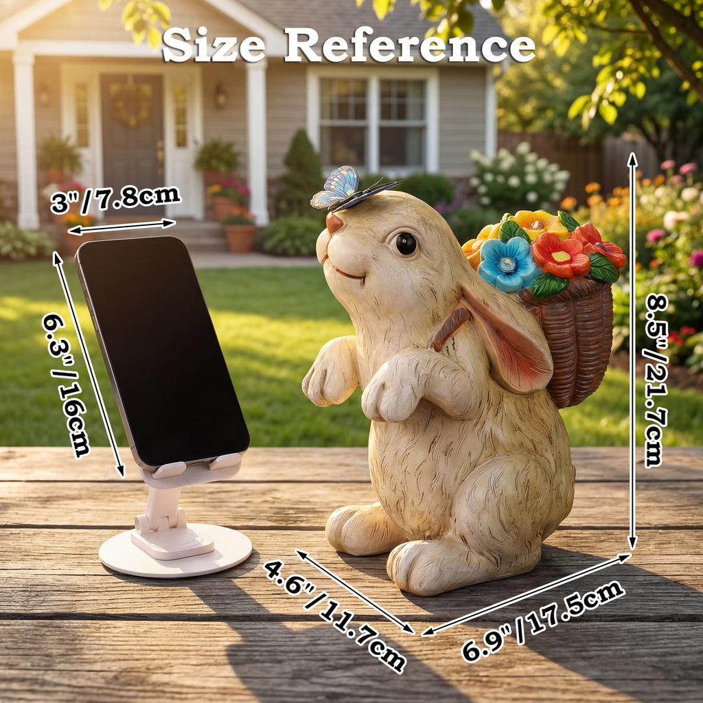 PETAFLOP Solar Garden Statues Outdoor Decor, Rabbit with Flower Basket & Butterfly for Patio Balcony Backyard Lawn Yard Decorations, Father’s Day Birthday Housewarming Gifts for Women, Mom, Grandma