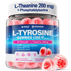 L Tyrosine Gummies Supplement 1200mg, GABA L-Theanine Supplement 200mg with Magnesium Glycinate Vitamin B6, D3 & C - Calm & Focus Gummies - Brain Supplements for Memory, Mood & Relax for Adults, 60Cts