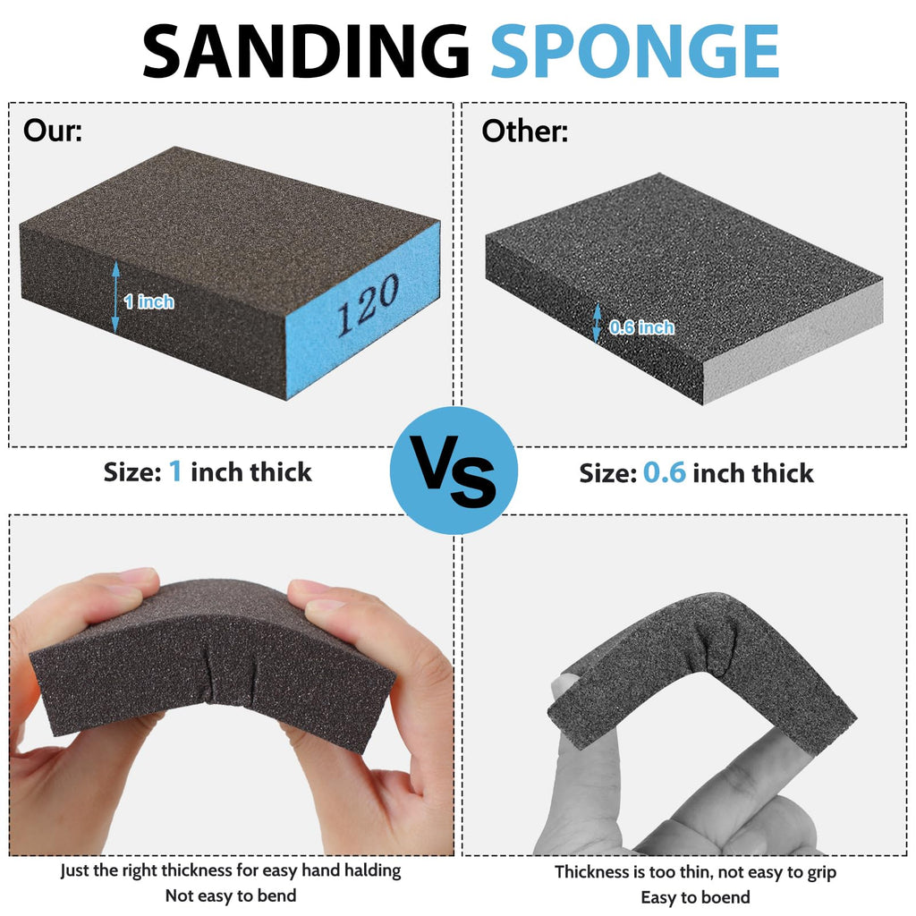 Romeda 8-Pack Sandpaper Block, 120 Grits Washable and Reusable Handmade Sanding Sponge, Drywall Sandpaper Blocks for Wooden Drywall Sheetrock and Metal Glazing