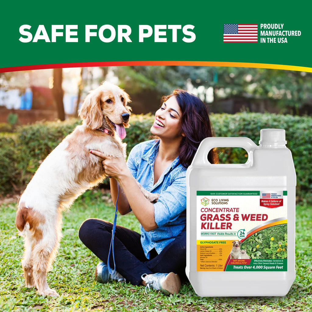 Eco Living Solutions Weed Killer Concentrate - Pet Safe, Organic Spray for Grass, Moss, Crabgrass & Dandelion | Glyphosate Free Herbicide (32 oz)