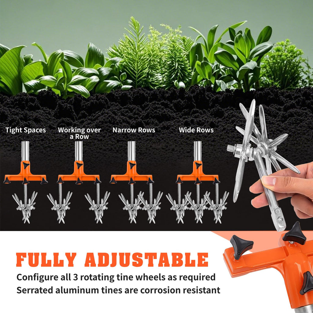 Rotary Cultivator, Adjustable Garden Hand Tiller - Hand Cultivator Tool for Soil Mixing or Reseeding Grass Lawn Tiller, Soil Tiller for Gardening
