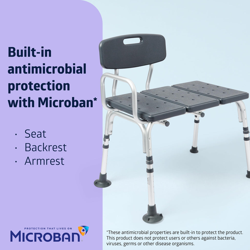Medline Tub Transfer Bench and Shower Chair with Microban Antimicrobial Protection, Adjustable Shower Bench and Bath Seat for Seniors and Elderly, 350 lb. Weight Capacity, Gray