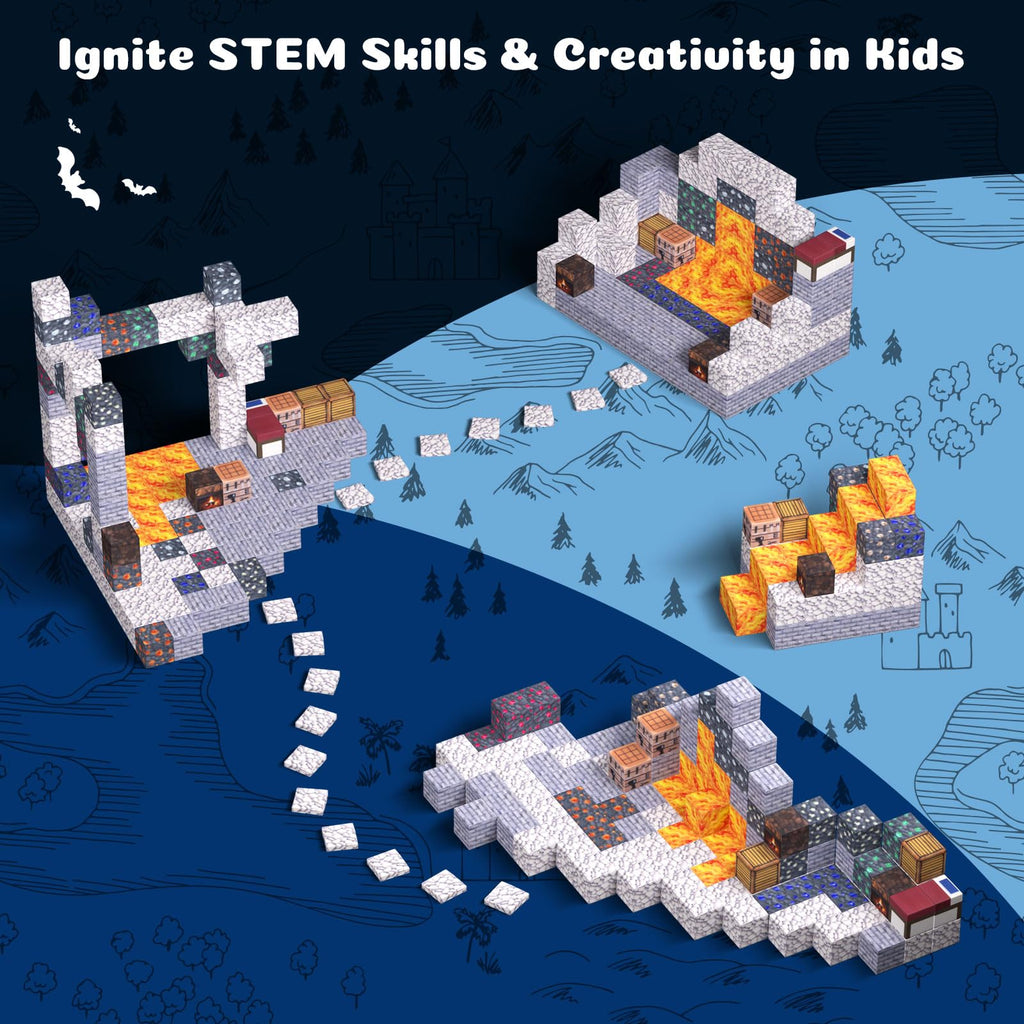 Dufvrpe Magnetic Blocks - 128PCS Cavern Exploration - 1" Creative Magnetic Building Cubes Gift Set for Kids Ages 4-8