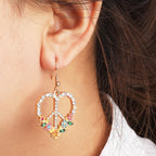 Peace Sign Earrings, 70s Hippie Earrings, Boho Heart Flower Diamond Drop Earrings for Women, Zirconia Love Heart Pendant Dangle Peace Earring, Rose Gold Chain Birthday Valentines Day Jewelry Gifts