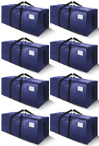 SWEET DOLPHIN 8 Pack 200LB Heavy-Duty Moving Bags with Wrap-Around Handles, Extra Large Storage Totes for Space Saving, Clothes Storage Bags, College Dorm Essentials, Blue, 24 Gal