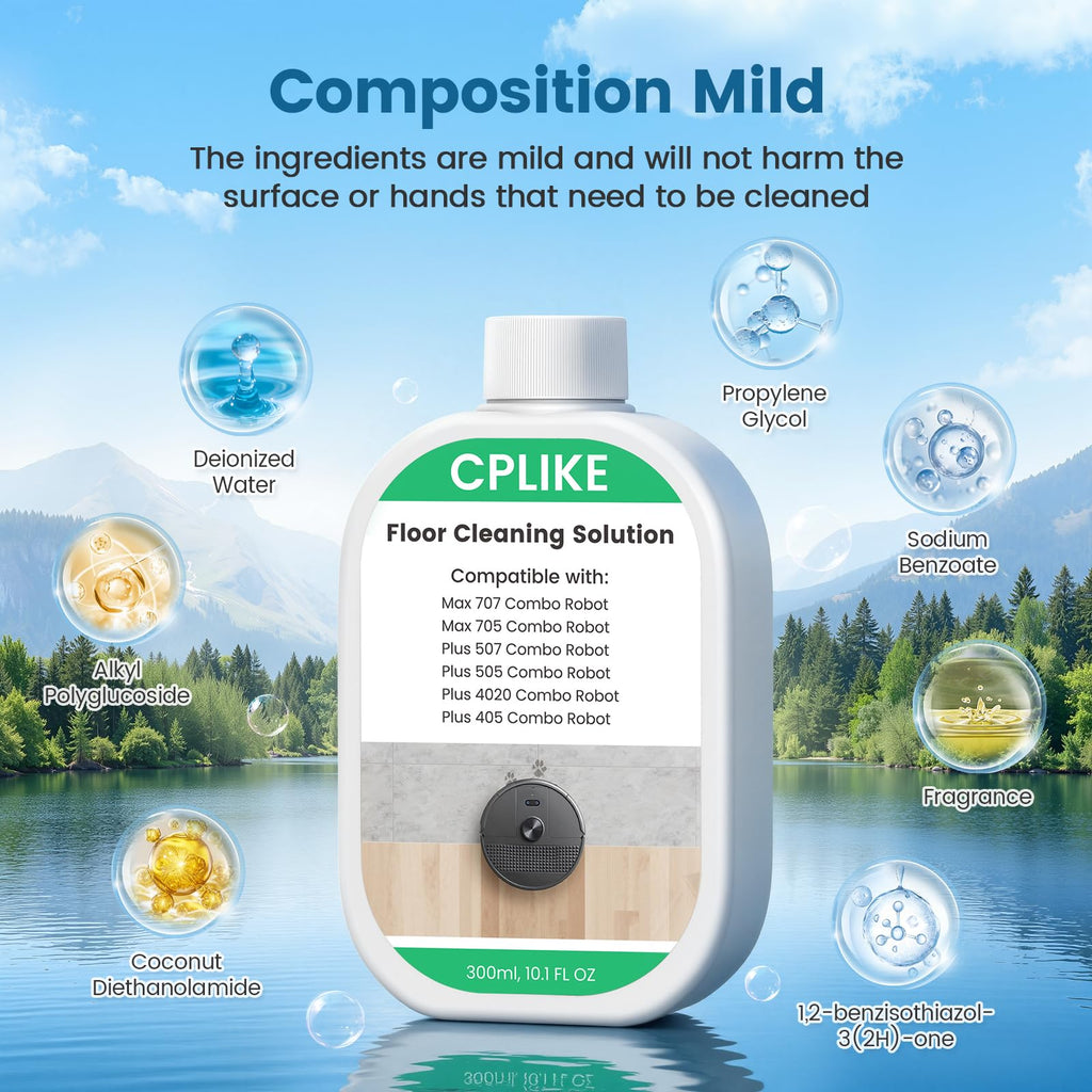 CPLIKE Floor Cleaning Solution Comaptible with Roomba Plus 405 Plus 505 Max 705 Combo Robots, Mopping Concentrate for 400 (4000), 500 & 700 Series, 10.1 fl oz, 2 Pack