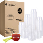 TashiBox 400 Sets - 2 oz Jello Shot Cups with Lids, Small Plastic Portion Cups with Lids, Disposable Condiment Containers for Sauce