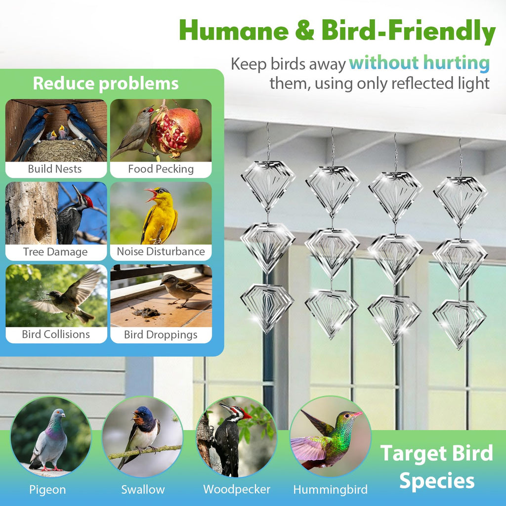 Superlong Bird Deterrents for Outside 12 Discs Stainless Steel, 4 Sets
