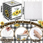 Fourluoo 12 Pack Summer Sunflower Facial Tissues Cube Boxes 600 Sheets 3 Ply Small Black and White Plaid Sunflower Face Tissues Bulk for Summer Car Bedroom Supplies