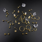 Hypoallergenic Titanium Earrings for Sensitive Ears 14K Gold Plated Opal Ball CZ Heart Flat Back Earrings for Women Men Small Surgical Steel Flatback Stud Hoop Cartilage Earring Set for Multiple Piercing (D-Gold Tone-16Pairs)