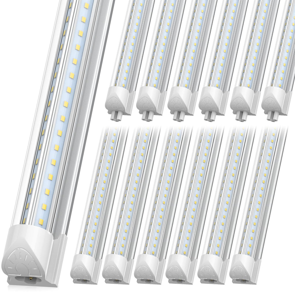 SHOPLED 8FT Shop Light 100W 15000LM 6500K | 12-Pack Linkable V-Shape Led Shop Light | Plug & Play T8 Tube Lights for Garage, Warehouse, Basement | Ultra Bright Energy-Saving Commercial Lighting ETL