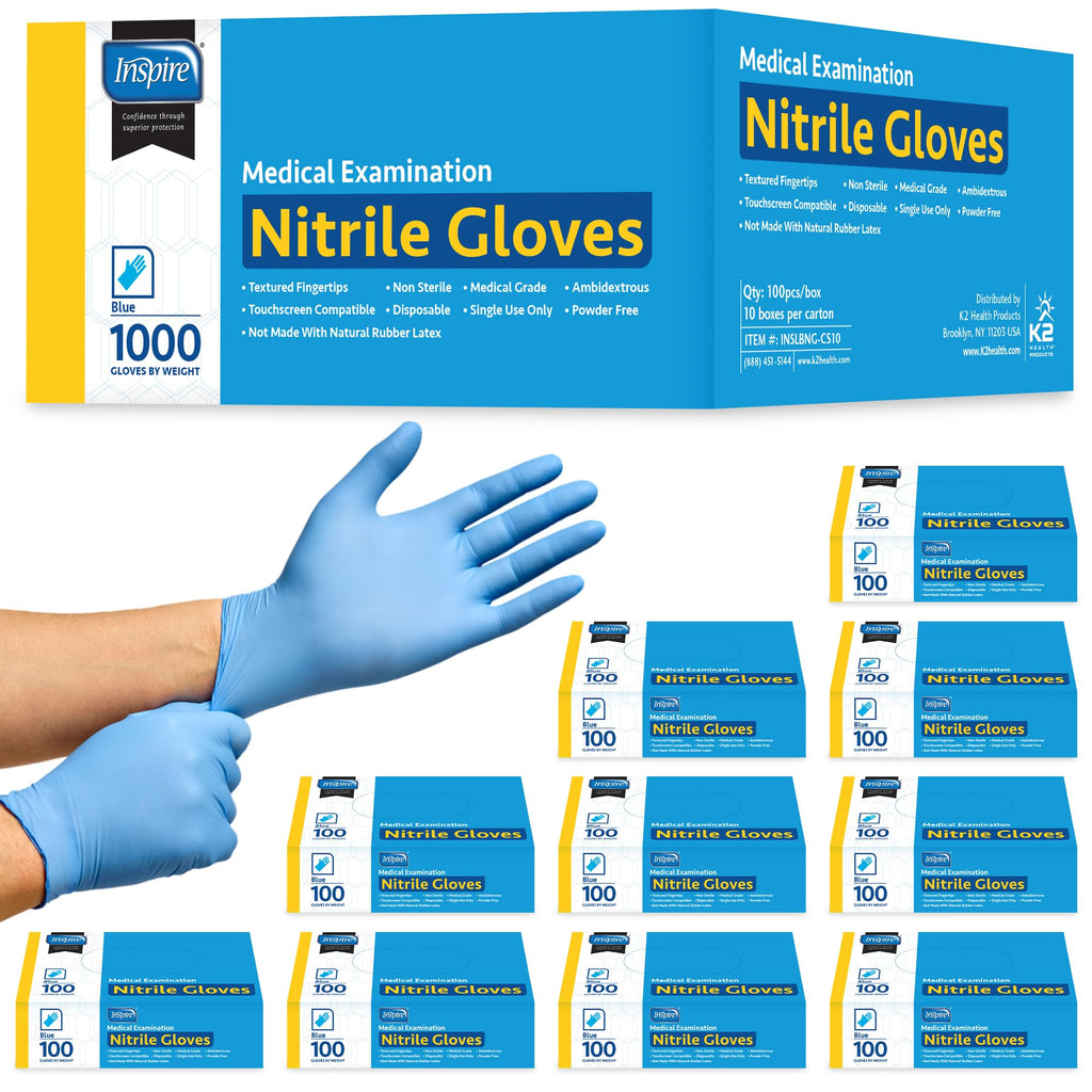 Inspire Nitrile Exam Gloves | The Original Quality Stretch Nitrile Light Blue | 4.5 Gloves Disposable Latex Free Medical EMT (Small)