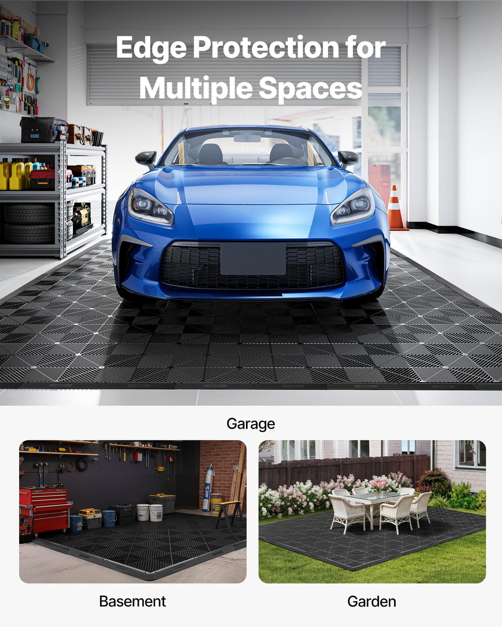 VEVOR Transition Edge Kit, 11-Piece, Durable PP Interlocking Modular Garage Floor Edging, Easy Installation, Only Compatible with VEVOR Drainage Mats, Black，Female