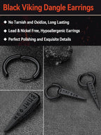 FaithHeart Viking Runes Spike Dangle Huggie Hoop Earrings for Men Black