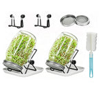 Lulonpon 2pcs Sprouts Growing Jar Kit, Wide Mouth Quart Mason Jars with Stainless Steel Screen Sprout Lids, 86mm,1000ml,Stand,Tray and Canning Brush,Seed Sprouter Set for Broccoli, Alfalfa, Mung Bean