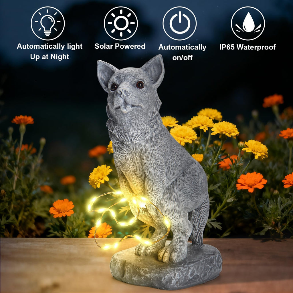 VOFSTAND Dog Statue Garden Decoration with Solar LED Light