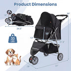 Giantex 3 Wheel Foldable Dog Stroller for Small Dogs Cats, Lightweight Pet Stroller with Lockable Wheels, One-Hand Quick Fold, Mesh Windows, Safety Leash & Storage Basket, Pet Travel Stroller (Black)