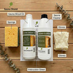 Sauna Shield Sauna Care Set – Sauna Wood Oil & Sauna Cleaner (33.8 fl oz each) with Applicator Sponge & Gloves | Protects, Cleans & Nourishes Sauna Wood | For Traditional & Infrared Saunas