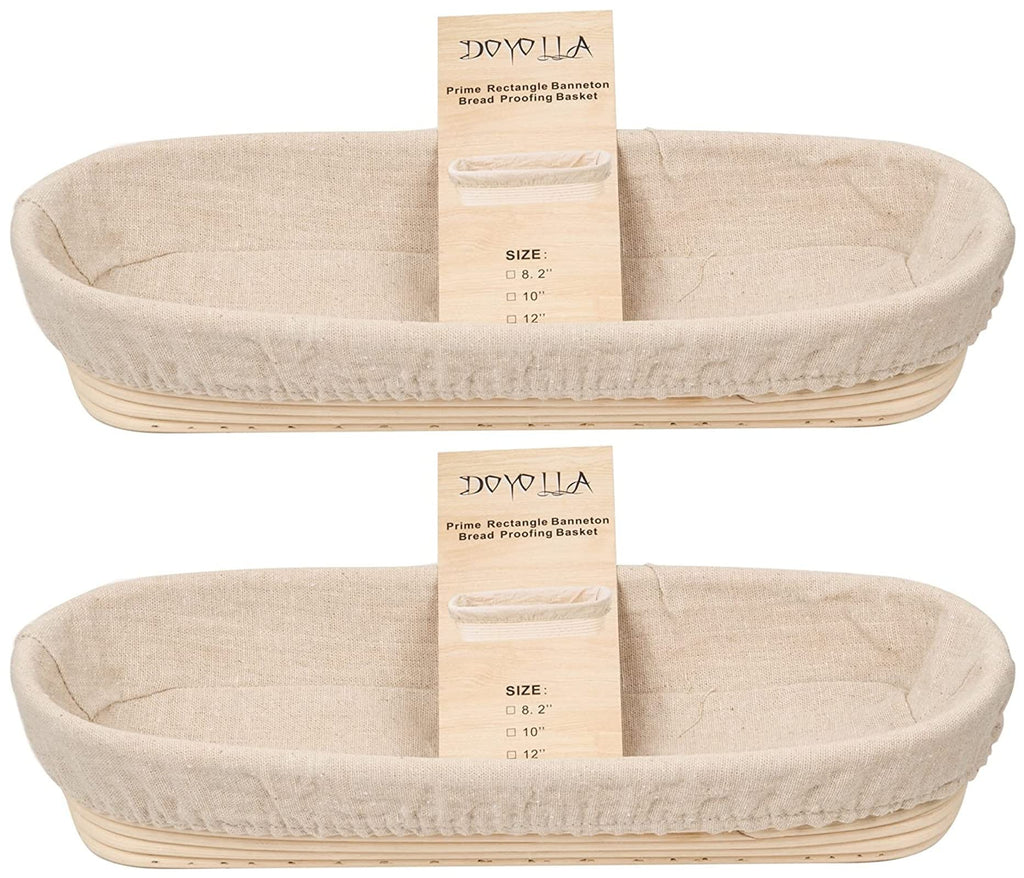 DOYOLLA 14.5inch Oval Bread Dough Proofing Rising Rattan Basket & Liner Combo for Professional & Home Baking (2 basket & 2 liner)