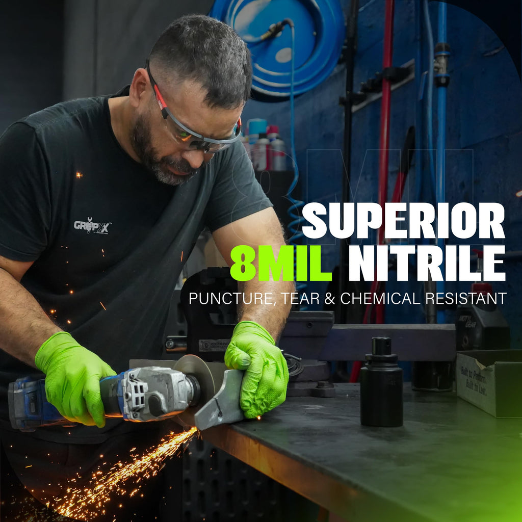 GRIPXX Herkules Grip Heavy Duty 8Mil Green Nitrile Gloves,3D Raised Diamond Texture-Latex & Powder Free-Industrial, Mechanic | Bulk Case of (1000 CT)
